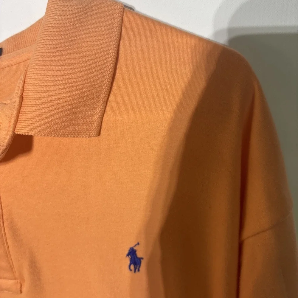 Polo Ralph Lauren‎ Men's Large Orange Polo Shirt USA 100% Cotton Blue Pony